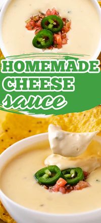 Our Homemade Cheese Sauce is the best ever! Made with shredded cheese, onions, garlic, spices, and a touch of jalapeno it's perfect for French fries, nachos, mac and cheese, or just as a dip.