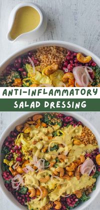 This Anti-Inflammatory Salad Dressing contains curcumin, the active compound in turmeric, that shows a significant improvement in morning stiffness, walking time, and joint swelling, with the complete absence of any side effects in people with rheumatoid arthritis, a chronic systemic inflammatory disorder.