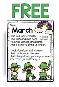 FREE MARCH POETRY RESOURCES - rhyming - reading comprehension - figurative language - simile - personification - alliteration - hyperbole - rhyme - poetry folder - all about me poem - all about colors - monthly poems - colorful - leprechaun - pot of gold - rainbow #kindergartenpoetry #kindergartenreading