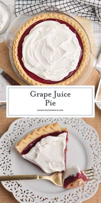 This EASY Grape Juice Pie (also known as frozen grape pie, concord pie or concord grape pie or jelly pie) is sweet, tart, and creamy!