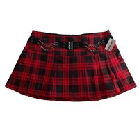 Y2k Tripp Nyc From Hot Topic, Red & Black Tartan Plaid Mini Skirt With Boxed Pleats. Rave Skater Girl With Goth Buckle & Chain Belt In Stretchy Cotton Spandex Blend. Womens 2xl Measures 18" Across The Waist 23" Across The Hips 15" Waistband To Hem New With Tags