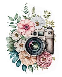 Watercolor Floral Camera Digital Art Print / Instant Download Printable Art by PennyBirdBoutique on Etsy