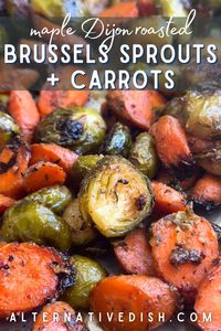 Maple Dijon Roasted Carrots and Brussels Sprouts are the perfect side dish for fall and holidays. These glazed veggies are super flavorful with a crispy yet tender texture. Make this side dish into a main by adding your favorite grain and plant-based protein for a satisfying and delicious meal.