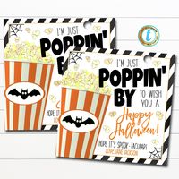 Halloween Popcorn Gift Tags - Poppin' By to Say Happy Halloween! These spook-tacular halloween popcorn gift tags are great to use for gift-giving for anyone in your life. Works great for teachers, nurses, staff, coworkers, employees, coaches, friends, family, classroom gifts and more! Also great to use for trick or treat and trunk or treat events!________________________________________________ FULL EDITING OPTIONS WITH TEMPLETT!TRY THE DEMO NOW - Click hereYou are not able to edit this file on