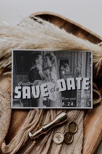 Save the date in style with this vintage postcard inspired template! 💌Edit with your photos, text & colors 📇Print at home or order prints ✉️Mail to your guests 💍Celebrate your