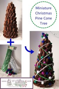 Decorate a pine cone tree with metallic pipe cleaners and miniature pom poms for Christmas.