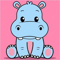 Premium Vector | Cute baby hippo, kawaii hippopotamus sitting