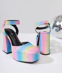 Rainbow Glitter Chunky Platform Heels – Unique Vintage