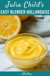 Julia Child's Easy Blender Hollandaise Sauce - Easy hollandaise recipe made in the blender with egg yolks, lemon juice, and butter. Inspired by Julia Child's "Mastering the Art of French Cooking." | ToriAvey.com #hollandaise #JuliaChild #eggsbenedict #brunch #TorisKitchen