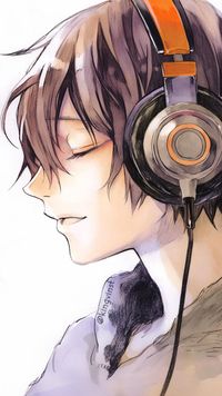 Anime wallpaper | anime pfp | original character | OC | I create custom illustrations for you, promote your product on my Pinterest account or offer anime drawing tutorials. Check out my linktree for all my links! | cool anime boy wearing headphones | music | watercolors | side view | anime boy with brown hair