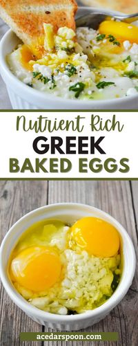 This Greek baked eggs recipe is a healthy and delicious way to enjoy your favorite breakfast dish. Filled with nutrient rich eggs, salty feta cheese, red onion, spinach and artichoke hearts, this simple meal can be adapted to suit your own taste preferences, making it the perfect dish for any time of day. Give this easy recipe a try today!