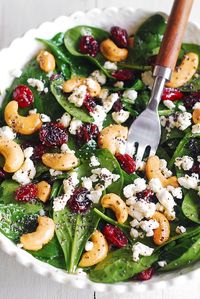 Cranberry Spinach Salad with Cashews and Goat Cheese