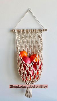 Macrame storage baskets perfect for any use you need ! Use it in a small kitchen for fruits and veggies... in a bathroom for hand towels... or even hold small toys in a kids room or nursery! Handmade in the USA.