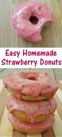 Easy homemade strawberry donuts recipe. These baked donuts are made with freeze dried strawberries and taste amazing. They're a great breakfast or dessert, and this baked donut is healthier than frying.