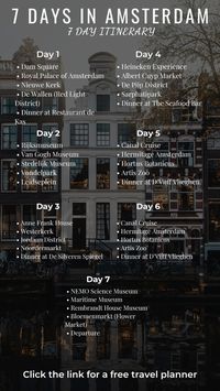 Here is a 7 day Amsterdam itinerary for people looking to spend 7 days in Amsterdam. Click the link for a free travel planner