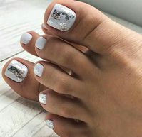 White silver NailArt toe