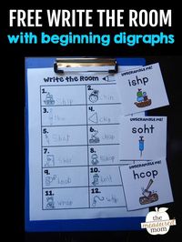 Write the room is such a brilliant activity! The best part about this write the room with digraphs activity is it comes in three levels of difficulty - I love the differentiation in this free printable! #writetheroom #digraphs #kindergarten #firstgrade