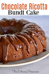 The BEST Chocolate Cake is this Chocolate Ricotta Bundt Cake with a delicious chocolate glaze. Super moist cake that's easy to make!