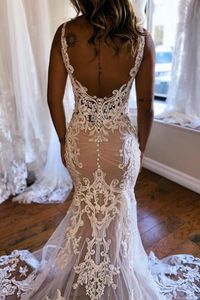 Venues: Church,Garden / Outdoor,Hall,   Back Details: Zipper   Season: Spring,Summer,Fall,Winter   Neckline: Straps   Material: Lace   Silhouette: Mermaid   Body Shape: Misses   Train: Chapel Train   Sleeve Length: Sleeveless   Waist Line: Natural   Hemline: Floor-length   Embellishment: Lace