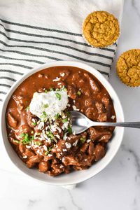 Texas chili is made without tomatoes or beans, with thick cut beef chuck roast and a flavorful stew, this recipe has won lots of chili cookoff awards! Great for gluten free, dairy free, and paleo or Whole30 diets too.