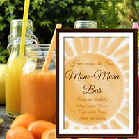 Watercolor painted Sun in Sunshine yellow, orange colors themed baby shower Mom-Mosa Bar Poster with text " here comes the son" you can personalize to your needs. Perfect for boy baby shower selebration. Matching items you can find in collection from my store PatternDigitPics.