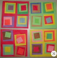 For our meeting class be ready with a sheet of paper and glue. You will have to previously cut squares: 4 big squares, 4 medium squares and 4 small squares. We will do a square collage and practice big, medium and small