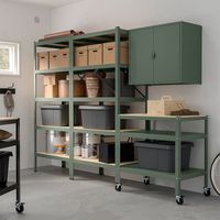 BROR storage unit with cabinet + cart, gray-green/pine plywood - IKEA CA