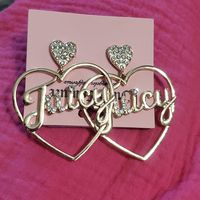 Juicy Couture Heart Dangle Earrings Gold Or Silver Rhinestone Crystal Heart With Dangling Larger Heart Juicy Logo Brand New