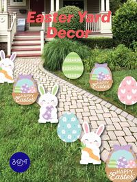 Pastel Easter bunny, egg, and basket yard decorations. | Big Dot of Happiness