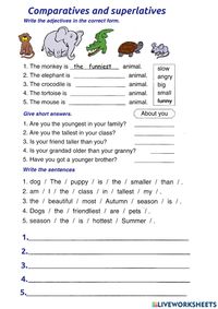 Comparatives and superlatives online worksheet for Elementary. You can do the exercises online or download the worksheet as pdf.