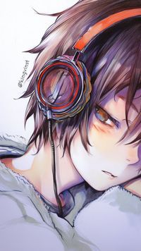 Anime wallpaper | anime pfp | original character | OC | I create custom illustrations for you, promote your product on my Pinterest account or offer anime drawing tutorials. Check out my linktree for all my links! | cool anime boy wearing headphones | music | watercolors | side view | anime boy with brown hair