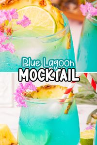 Blue Lagoon Mocktail – Our blue lagoon mocktail is a blue tropical-flavored non-alcoholic drink that is perfect to serve to people of all ages. This brilliant blue mocktail tastes as good as it looks! Non-alcoholic cocktails, non-alcoholic drinks, blue mocktails, tropical mocktails, summer mocktails, blue lagoon drink, blue lagoon mocktails.