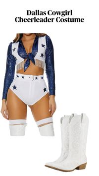 Dallas Cowboys Cheerleader Costume #dcc #dallascowboyscheerleaders #halloween #cheerleadercostume #halloweencostume #college #outfitinspo #halloweeninspo