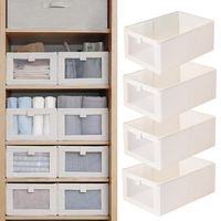 PRICES MAY VARY. 【4PACK LINEN CLOSET STORAGE with SEE-THROUGH WINDOW】Each linen closet organizers and storage box features a clear window, allowing you to see the contents at a glance, making it super convenient to find what you need in no time. 【FOLDABLE & LARGE CAPACITY】Dimensions (each): 16 inches (length) x 11 inches (width) x 7 inches (height). When not in use, the closet organizing can be folded flat to save space. Their foldable design and large capacity make them an excellent choice for