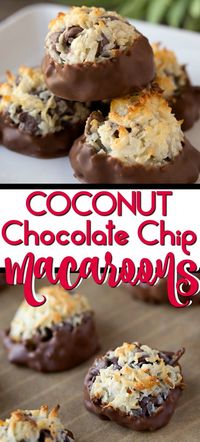 This Chocolate Dipped Coconut Chocolate Chip Macaroon Recipe makes the most sweet and chewy dessert with only 4 ingredients #macaroons #easydessert #chocolatechip #coconut #almondjoy #passoverdessert #passoverrecipe #dessert #coconutrecipe