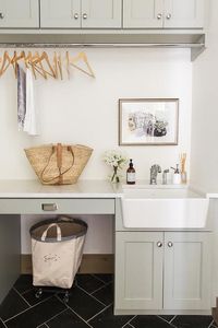 Farmhouse Sink with Gray Laundry Room Cabinets - Transitional - Laundry Room