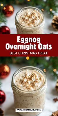 Indulge in a creamy and spiced breakfast that brings holiday cheer to your morning. With the rich flavors of eggnog and a touch of nutmeg, these oats are a delightful way to start the day. They’re easy to make and can be prepared the night before. Save this pin and check out the recipe for a breakfast that’s festive and satisfying. Perfect for healthy Christmas overnight oats!