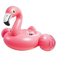 80" x 77" x 49"  Mega Flamingo Island Tube  Great For Riding  Lounging Or Playing  2 Heavy Duty Handles  2 Air Chambers  14 Gauge Vinyl  Repair Patch Included.