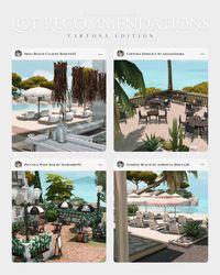 (87) Lot Recommendations | Tartosa Edition 🍝 01. Ibiza Beach Club by Rojuve30 (40x20) | No CC 02. Tartosa Dineout by AkumaSima... – @farfallasims on Tumblr