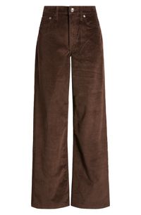 Casual confidence defines wide-leg pants crafted from cotton-blend corduroy in a dark hue. Zip fly with button closure Five-pocket style 78% cotton, 20% modal, 2% elastane Machine wash, line dry Imported