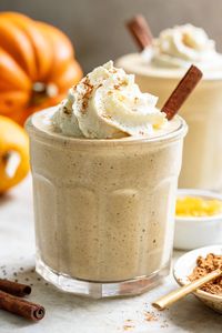 This is basically fall in a glass! Made with pumpkin puree, milk, Greek yogurt, chia seeds, the sweetness of ripe banana, a touch of pumpkin pie spice, and your favorite vanilla protein powder, this creamy, dreamy pumpkin smoothie is done in 5 minutes and will keep you full all morning.