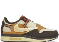 # La Nike Air Max 1 Travis Scott Cactus Jack Brown est une collaboration avec le label de Travis Scott, Cactus Jack, inspirée de la chaussure de randonnée Nike ACG Pocket Knife. Il présente une tige en mesh superposé avec des superpositions Durabuck dans les tons marron et un logo Swoosh inversé. Le système de laçage Gillie fait référence à des caractéristiques communes aux coureurs de trail. À la base, une semelle extérieure jaunâtre avec une unité Air mate complète le design.     La Nike Air Max 1 Travis Scott Cactus Jack Brown est sortie en mai 2022 au prix de 150$.