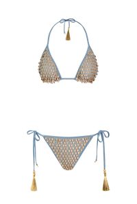 HANNE BLOCH - Blue Pom Pom Triangle Bikini