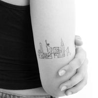 NYC Skyline temporary tattoo. Set of three. Size: 2.9 in / 7.4 cm (width) Tatteco temporary tattoos last on average 2-5 days (We suggest placing on oil-free areas where skin does not stretch and keep them clean), and are: - Environmentally friendly (tattoos and packaging made out of paper, no plastic layer) - Safe & non-toxic. - FDA-compliant and fun for all ages. - Free shipping in order over €10: FREESHIPOVER10 - 20% off when you buy 3 items (+ Free Shipping ): 3PLUS Thank you for reading!