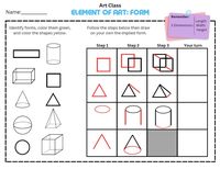 What to do: First talk to the class about the difference between shapes (2D) and forms (3D). This worksheet or template is specifically focus on illusion of form or drawing implied forms/3D shapes (cone, pyramid, cube, cylinder, and cube).