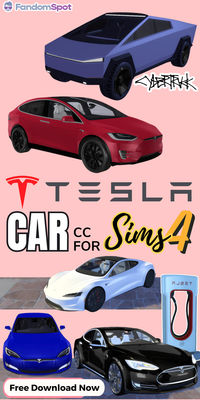 Custom Tesla cars, chargers, and Tesla accessories for The Sims 4.