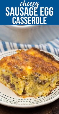 This Cheesy Sausage Egg Casserole is the perfect brunch or breakfast recipe! Eggs and sausage and cheese all baked up in a pan, everyone loves this recipe!