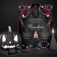 Red & Black Gothic Haunted Spooky Quinceanera Invitation