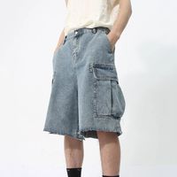 Raw Hem Cargo Jorts Get ready for some cool, casual vibes with our Raw Hem Cargo Jorts. Its loose fit and elasticated waist with draw cords offer maximum comfort. The long length and cargo pockets add functionality, while the acid wash gives it a vintage look. Finished with a raw hem for a laid-back touch. Loose fit Main: Cotton/Polyester/Viscose Elasticated waist Draw cords Long Length Cargo pockets Washed finish Raw hem