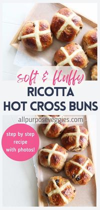 These Ricotta Cheese Hot Cross Buns are a delightful twist on a classic favorite, and the addition of creamy and rich ricotta cheese takes them to a whole new level. Using a combination of bread flour, full-fat ricotta cheese, yeast, brown sugar, orange marmalade, and spices such as cinnamon, cloves, and nutmeg, these buns are sure to bring back fond memories of family traditions and create new ones. #easter #hotcrossbuns #easterrecipes